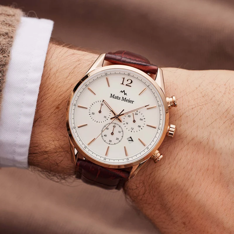 Mats Meier Grand Cornier Chrono Wit/Rosegoudkleurig/Bruin horloge MM00107
