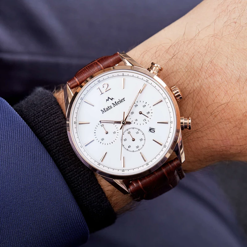 Mats Meier Grand Cornier Chrono Wit/Rosegoudkleurig/Bruin horloge MM00107