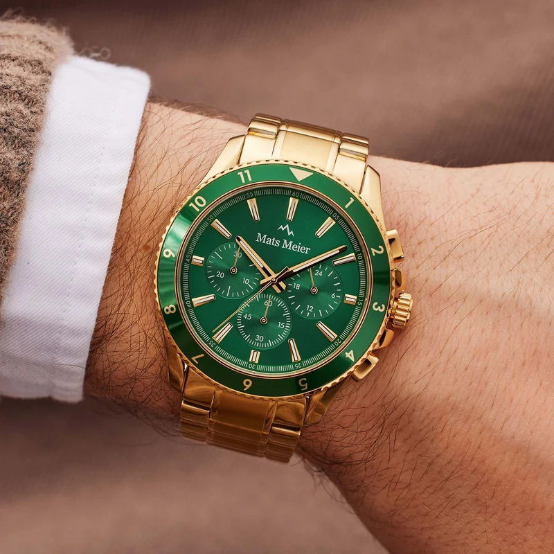 Mats Meier Ponte dei Salti Chronograaf Herenhorloge Goudkleurig en Groen MM00512
