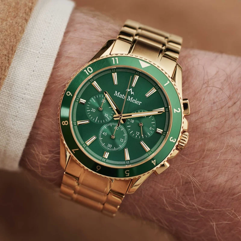 Mats Meier Ponte dei Salti Chronograaf Herenhorloge Goudkleurig en Groen MM00512