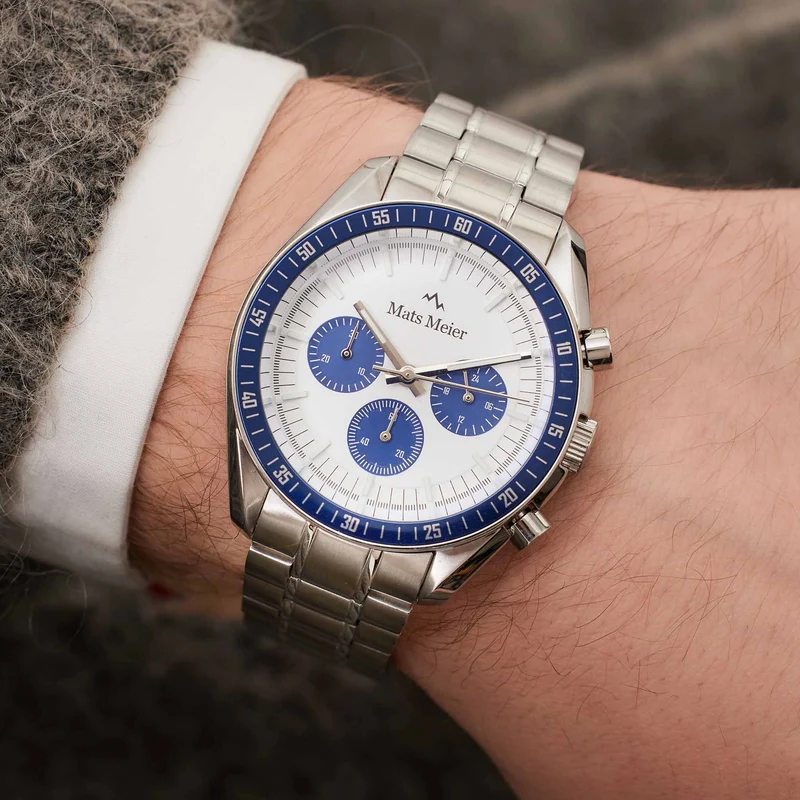 Mats Meier Arosa Racing Chronograaf Herenhorloge Zilverkleurig en Wit MM50013