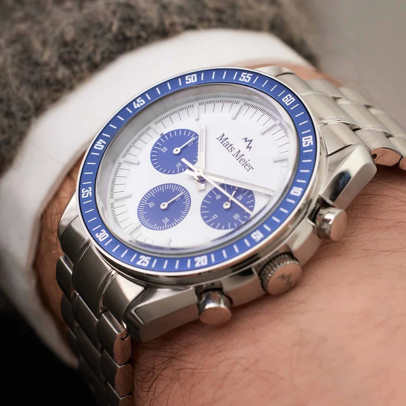 Mats Meier Arosa Racing Chronograaf Herenhorloge Zilverkleurig en Wit MM50013