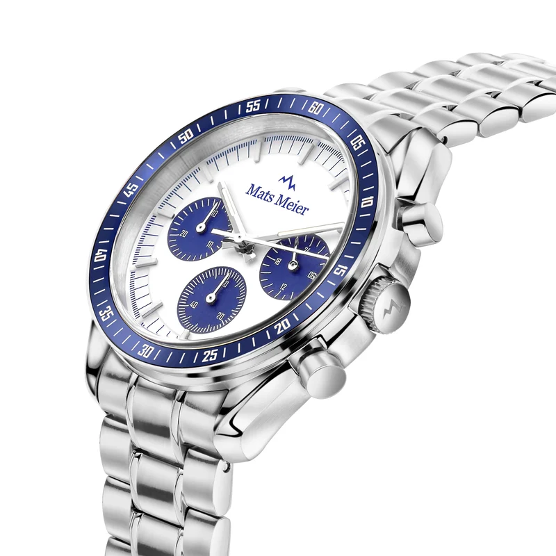 Mats Meier Arosa Racing Chronograaf Herenhorloge Zilverkleurig en Wit MM50013