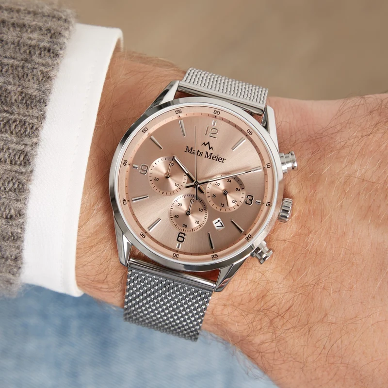 Mats Meier Grand Cornier Chronograaf Herenhorloge Zilverkleurig met Taupe MM00134