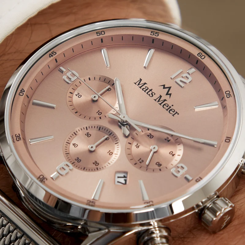 Mats Meier Grand Cornier Chronograaf Herenhorloge Zilverkleurig met Taupe MM00134
