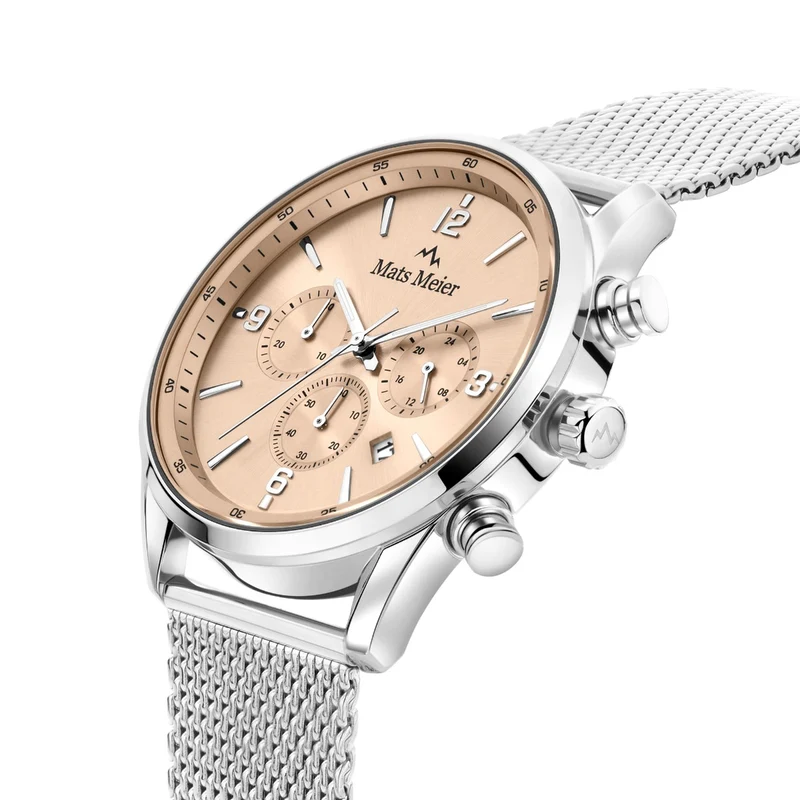 Mats Meier Grand Cornier Chronograaf Herenhorloge Zilverkleurig met Taupe MM00134