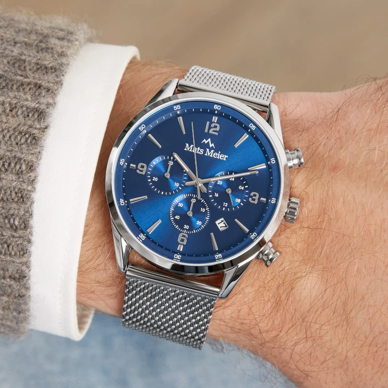 Mats Meier Grand Cornier Chronograaf Herenhorloge Zilverkleurig met Blauw MM00133