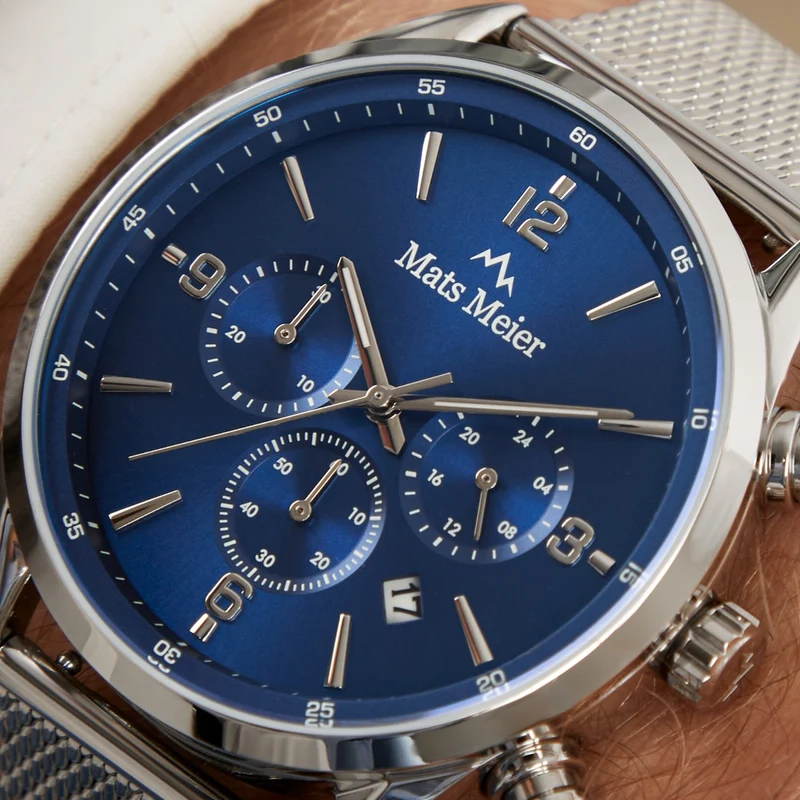 Mats Meier Grand Cornier Chronograaf Herenhorloge Zilverkleurig met Blauw MM00133