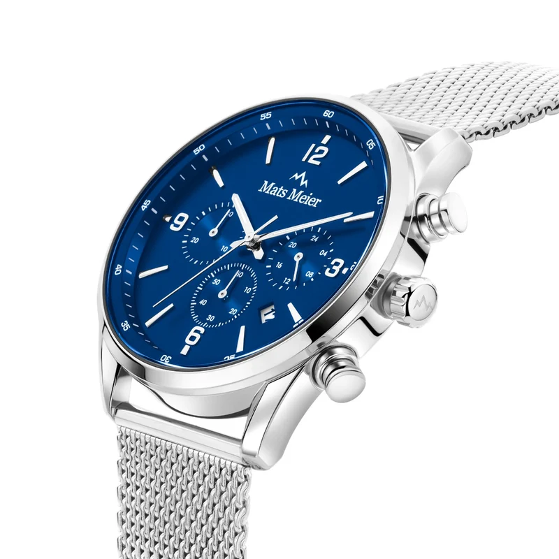 Mats Meier Grand Cornier Chronograaf Herenhorloge Zilverkleurig met Blauw MM00133