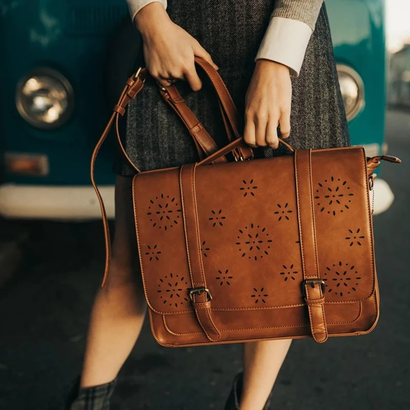 Bolso / maletín / mochila para portátil con estampado de flores de cuero vegano ECOSUSI