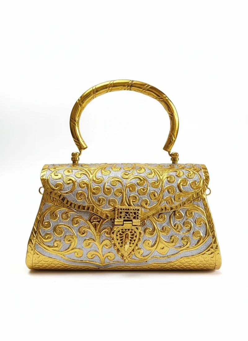 Bolso Cofre Asa Oroza Plata y Oro