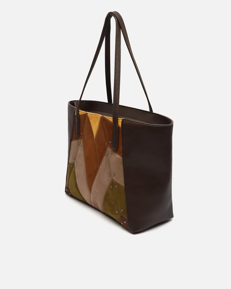 Cachi bolso shopper grande efecto ante y detalles metálicos