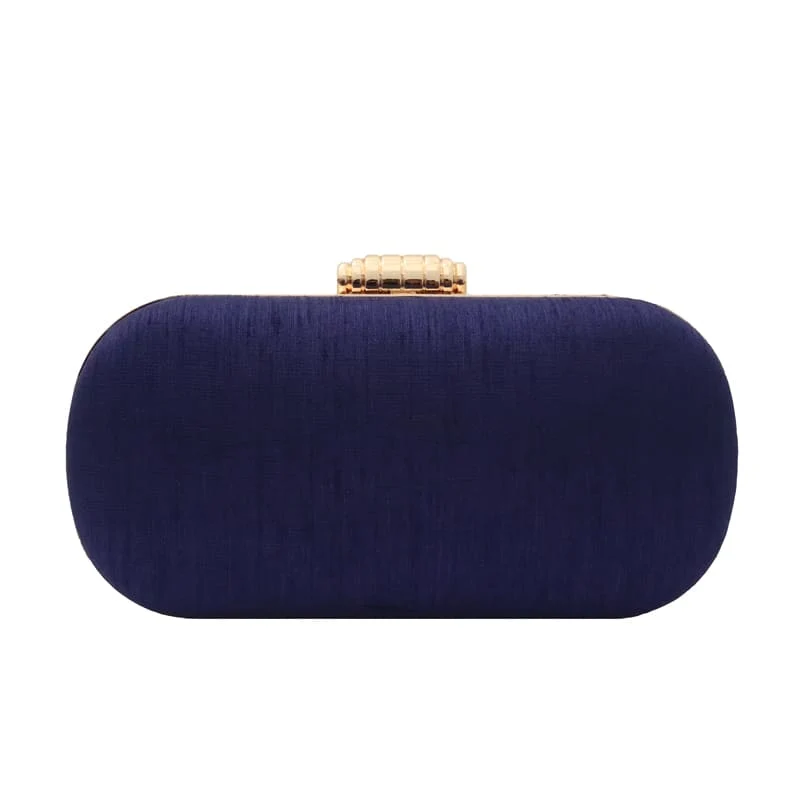 Bolso Ovalado Lennox Azul Metalizado y Dorado