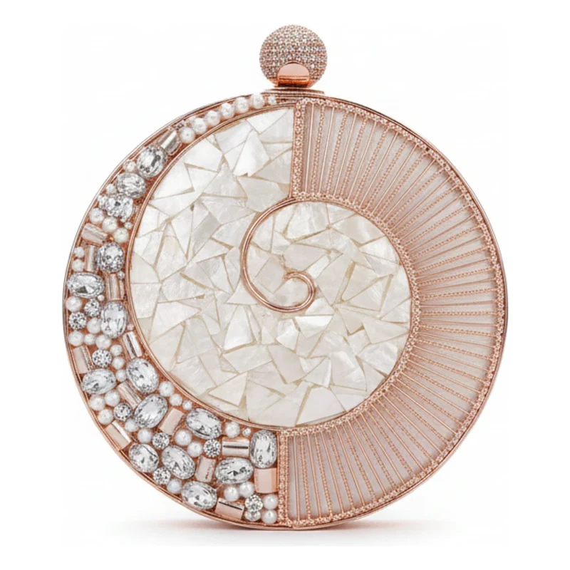 Clutch Deluxe Circular Auriel Blanco nácar