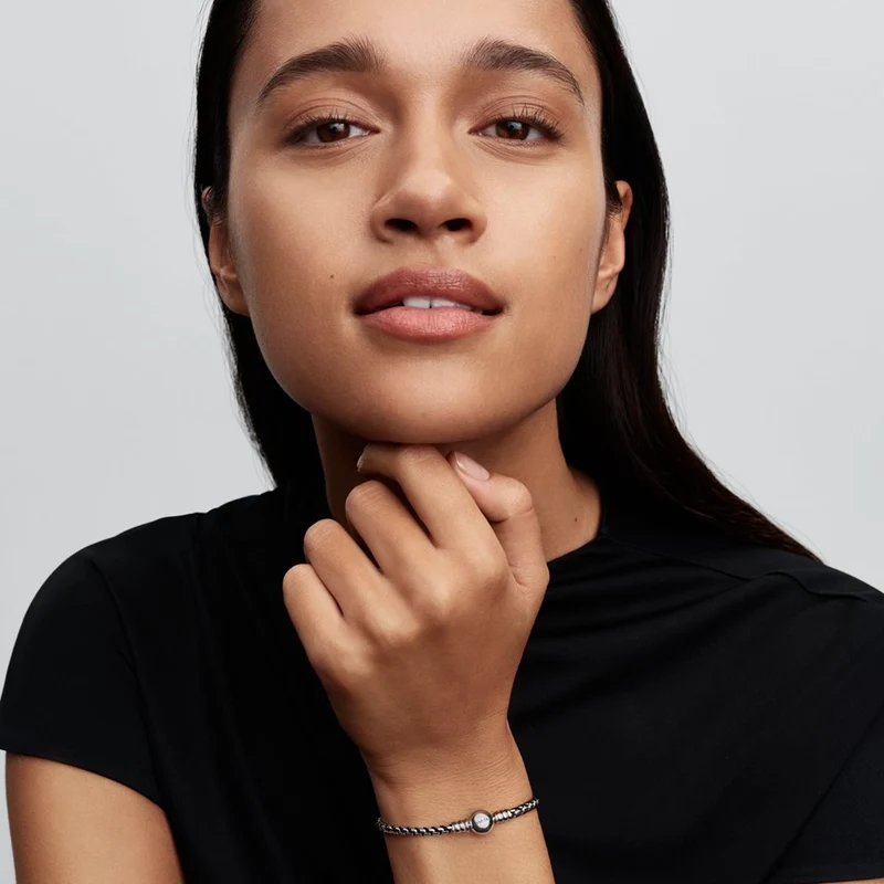 Pandora Moments Black Cord Box Chain Armband 593816C02