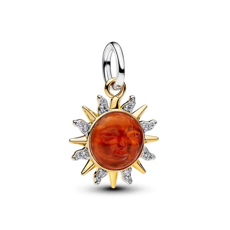 Pandora Moments Verguld Murano Glass and Enamel Swirling Sun Tweekleurige Hangende Bedel 764703C01