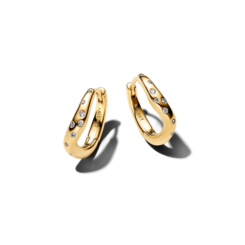 Pandora Essence Verguld Cubic Zirconia Organisch Gevormd Stone-Set Hoop Oorbellen 264663C01