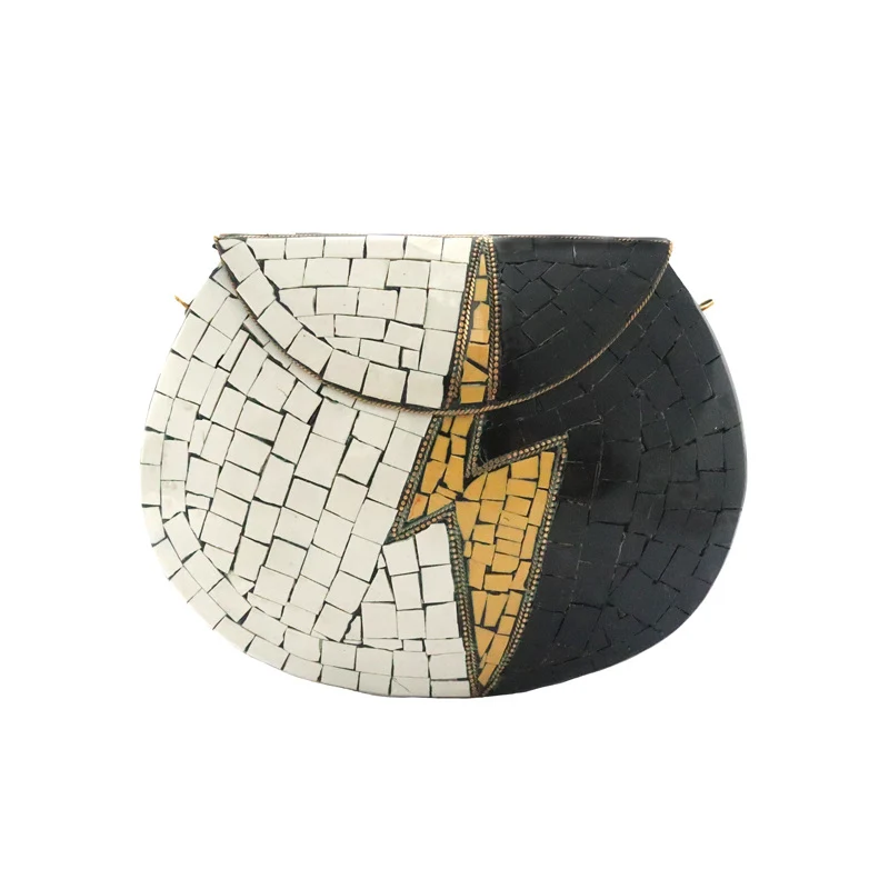 Bolso Cofre Mosaico Rayo Blanco y Negro
