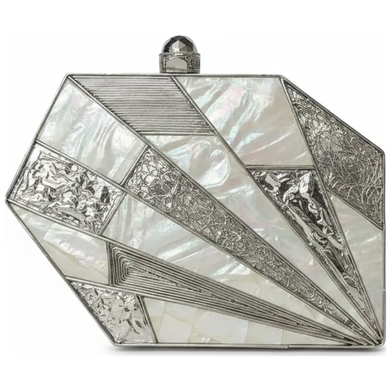 Clutch Deluxe Poliedro Kochita Plata Nácar