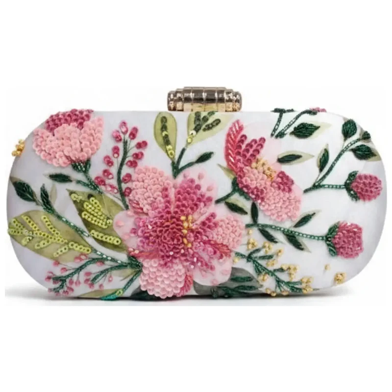 Bolso Ovalado Lennox Floriette Blanco, Rosas y Verde