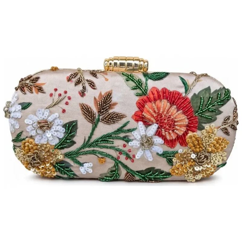 Bolso Ovalado Lennox Floralia Beige, Rojo y Verde