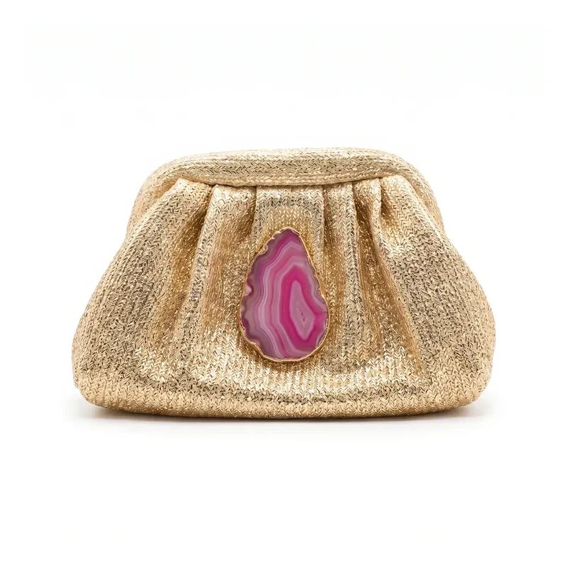 Bolso Nube Ojal Dorado Piedra Fucsia