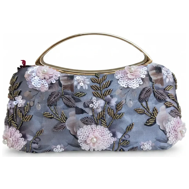 Bolso Curva Asa Brocato Gris verdoso y Rosa claro