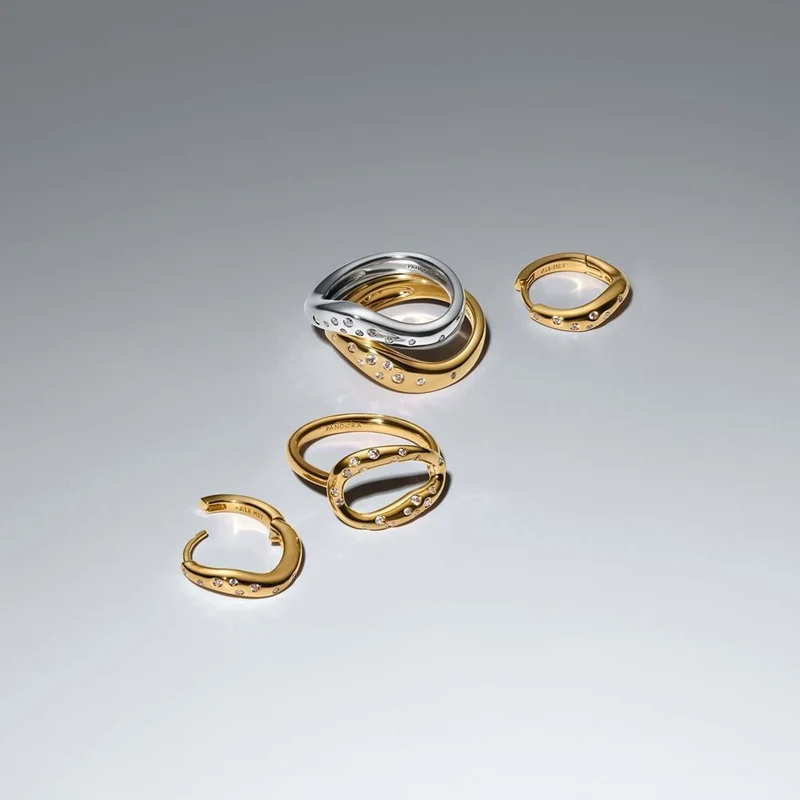 Pandora Essence Verguld Organisch Gevormd Tweekleurige Stacking Rings 164674C01
