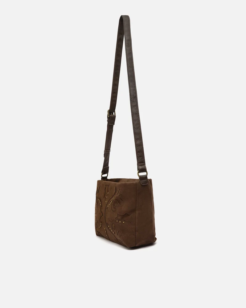 Dobli bolso bandolera efecto ante con detalles metálicos