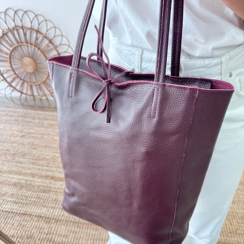 Bolso grande piel granate personalizado iniciales bordadas