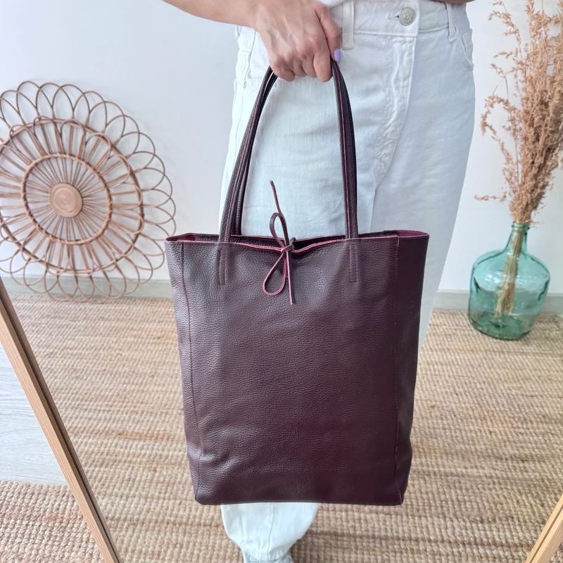 Bolso grande piel granate personalizado iniciales bordadas