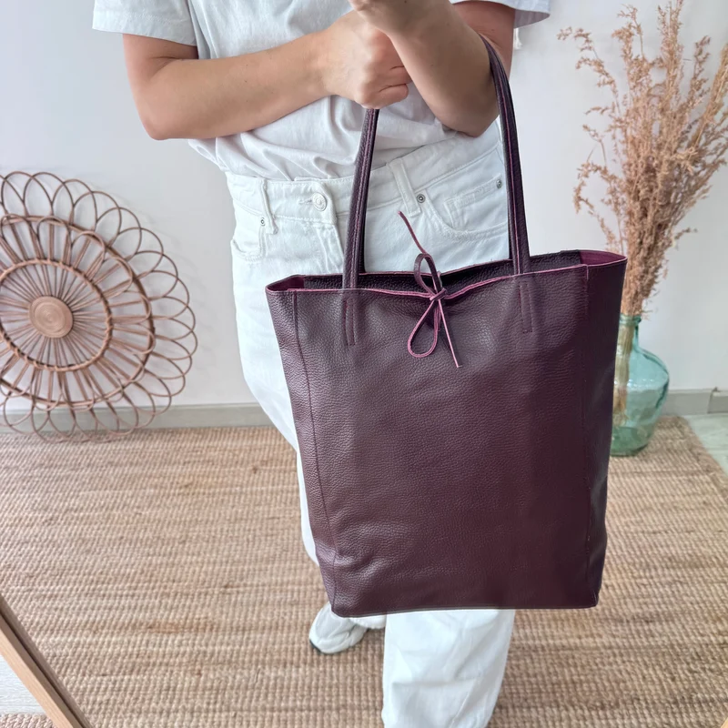 Bolso grande piel granate personalizado iniciales bordadas