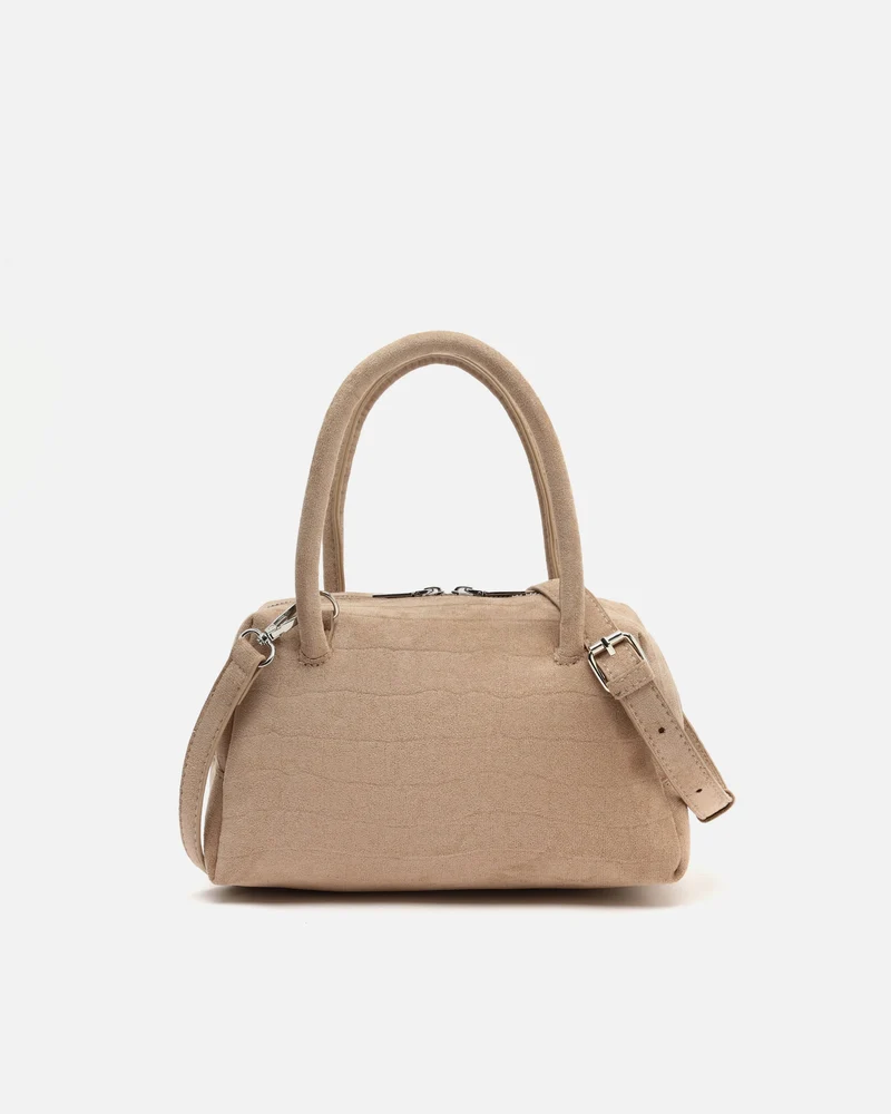 Croquito bolso de mano efecto ante con grabado animal print y asa bandolera extraíble