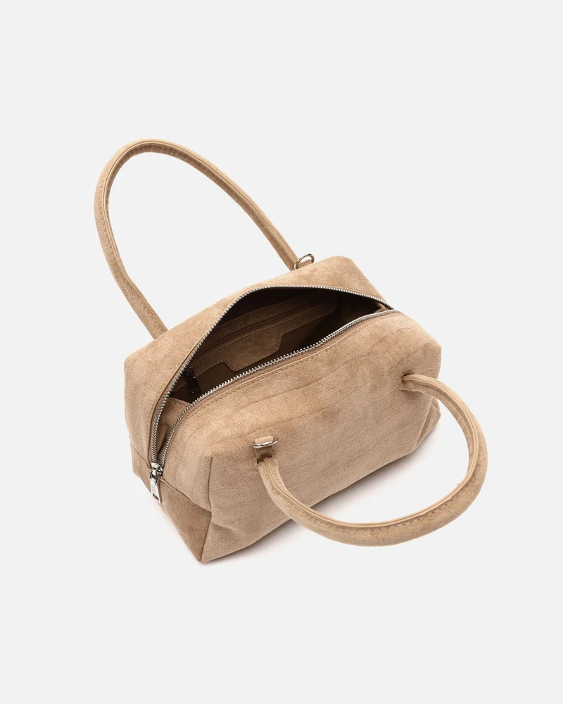 Croquito bolso de mano efecto ante con grabado animal print y asa bandolera extraíble