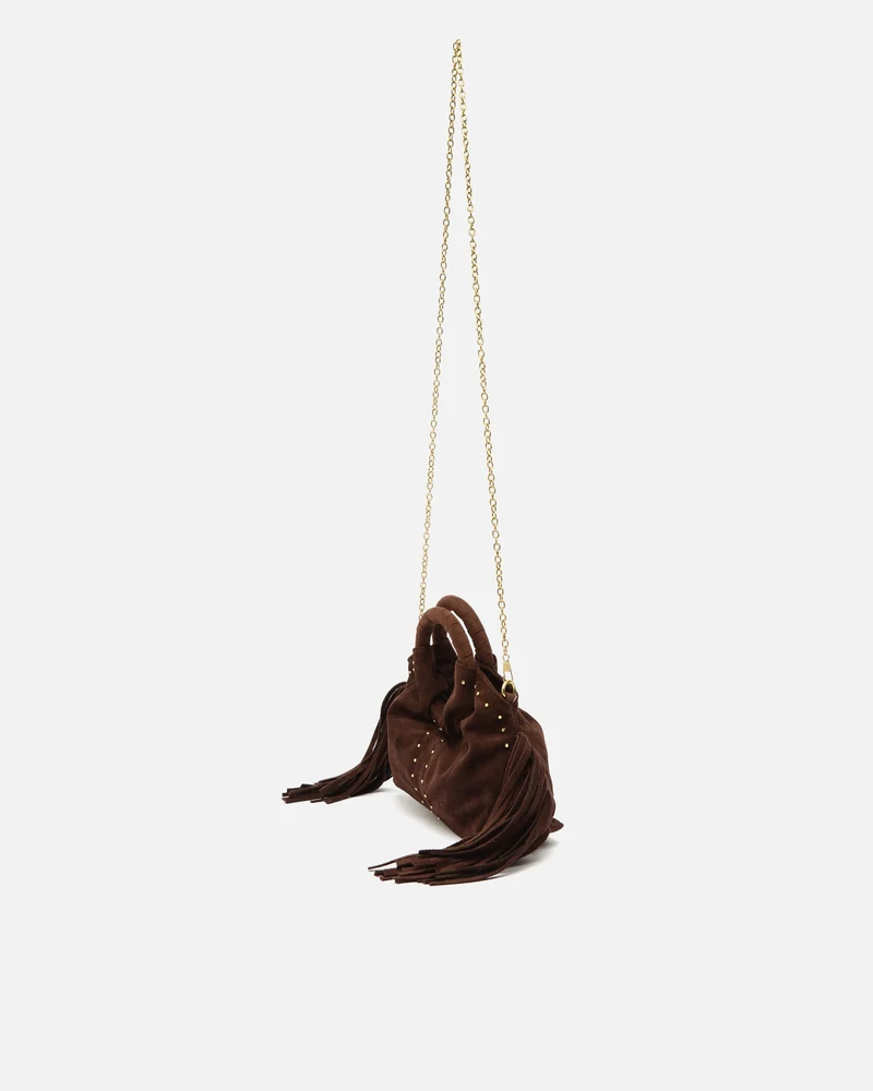 Seysy bolso de fiesta mini efecto ante con flecos y detalles metálicos e bandolera extraíble
