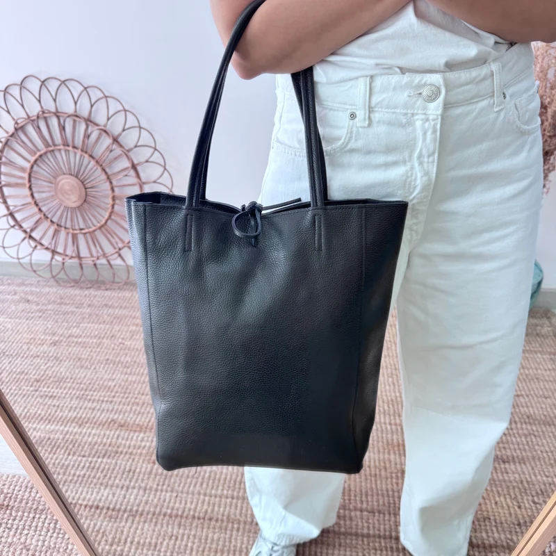 Bolso grande piel negro personalizado iniciales bordadas
