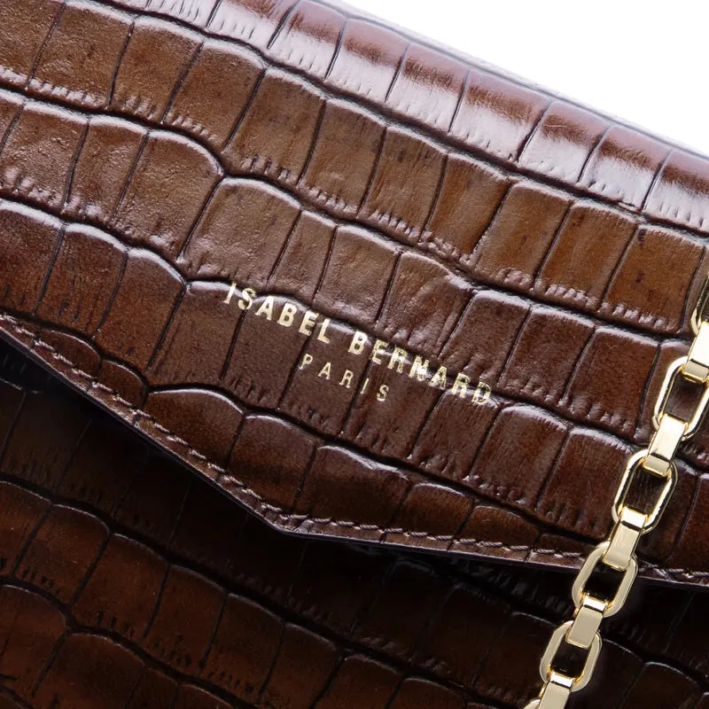 Isabel Bernard Honoré Lina Croco Bruine Clutch Met Afneembare Schouderketting IB21135-230