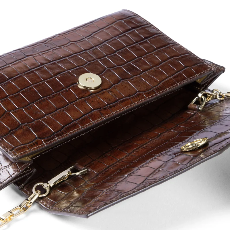 Isabel Bernard Honoré Lina Croco Bruine Clutch Met Afneembare Schouderketting IB21135-230