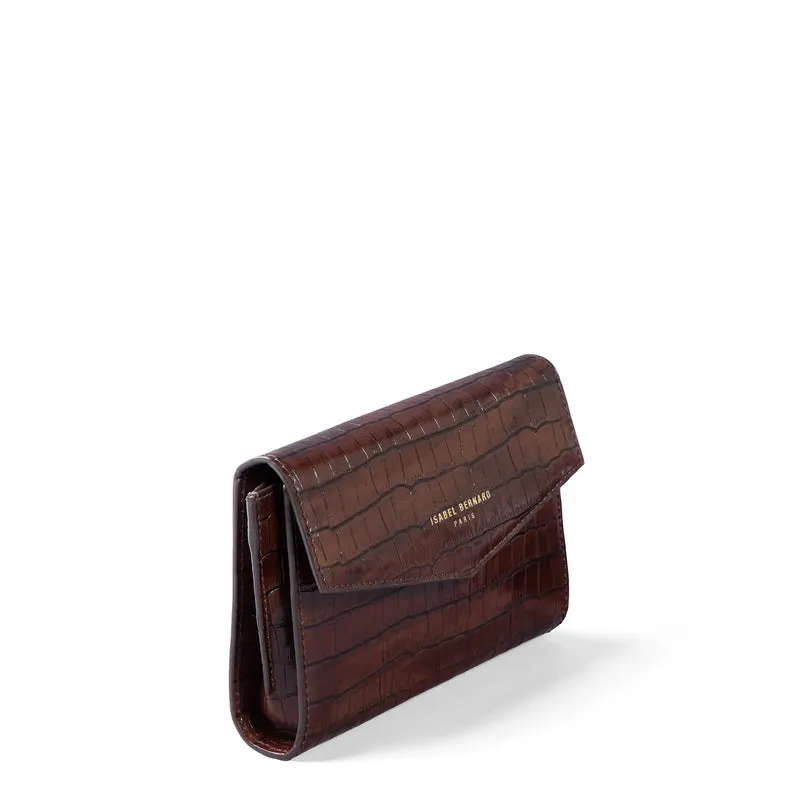 Isabel Bernard Honoré Lina Croco Bruine Clutch Met Afneembare Schouderketting IB21135-230