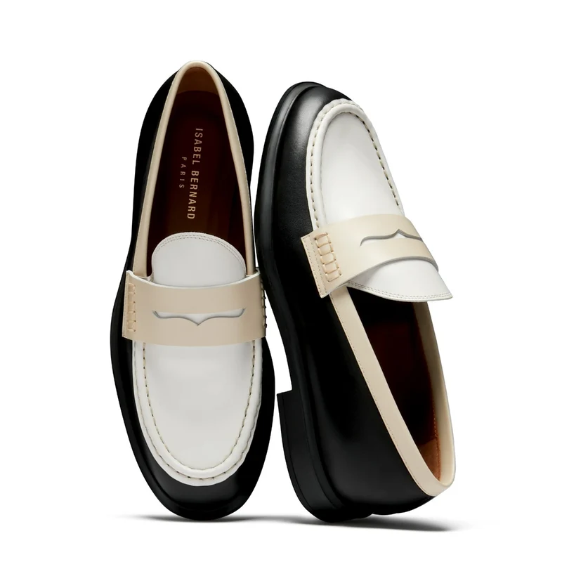 Isabel Bernard Vendôme Blandine Zwarte-Witte Kalfsleren Loafers met Witte details IB51015-10170-36