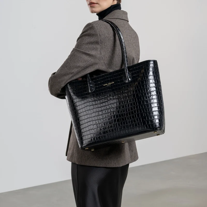 Isabel Bernard Honoré Lysanne Croco Zwarte Kalfsleren Shopper IB25024
