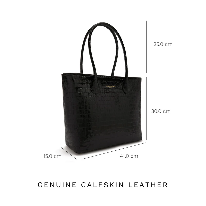 Isabel Bernard Honoré Lysanne Croco Zwarte Kalfsleren Shopper IB25024