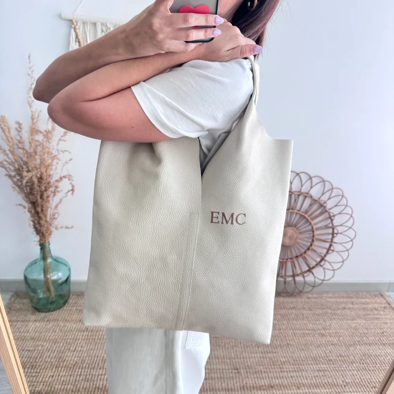 Bolso Tote piel beige con monedero