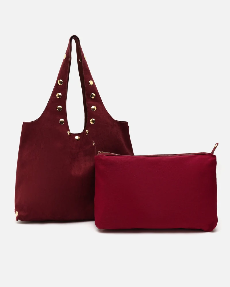 Nemi bolso hobo grande efecto ante con detalles metálicos grandes