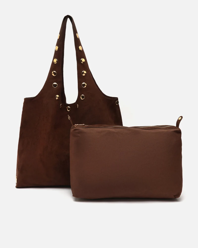 Nemi bolso hobo grande efecto ante con detalles metálicos grandes