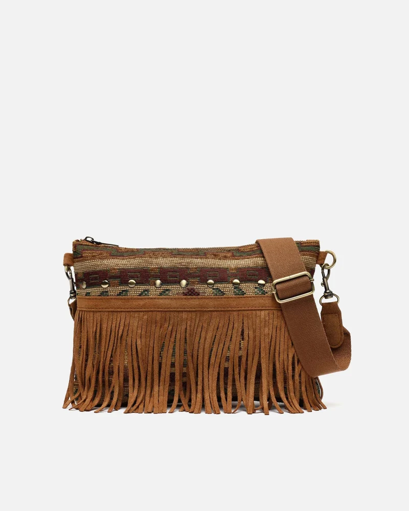 Jovani bolso bandolera jacquard con flecos y detalles metálicos