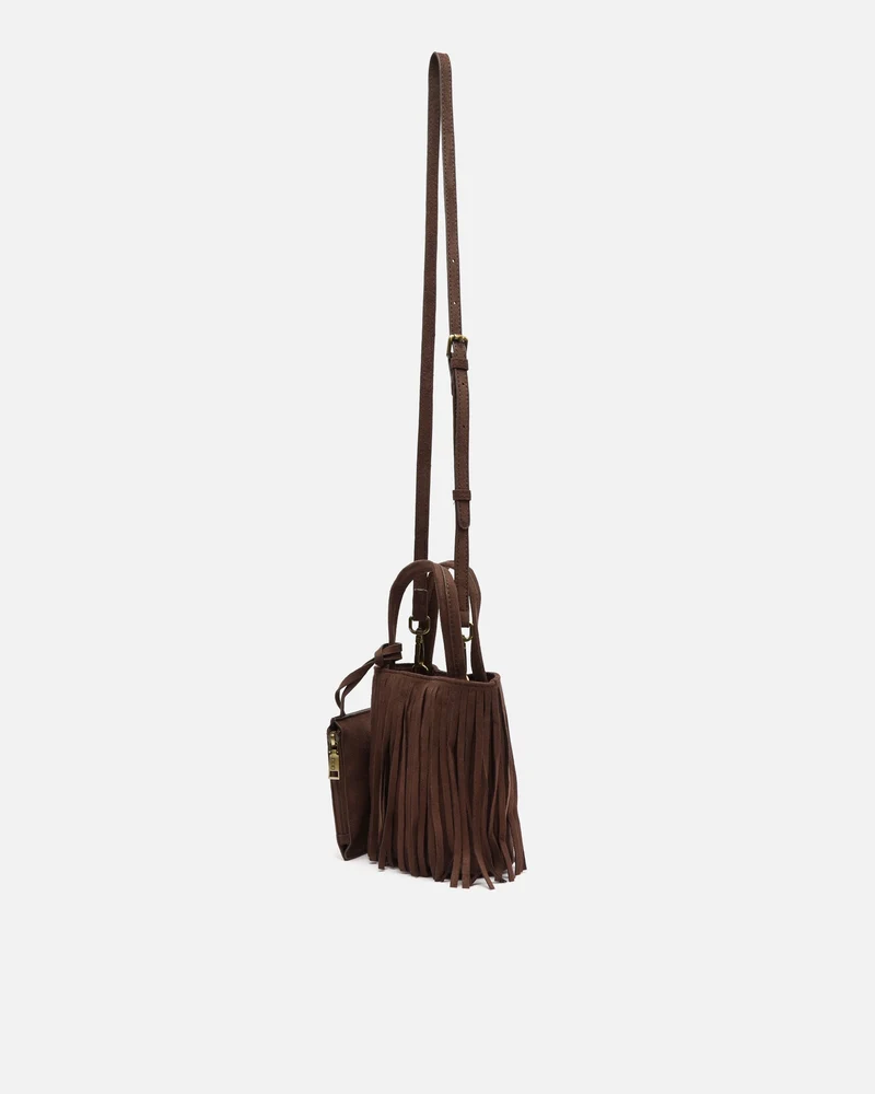 Morodi bolso tote de fiesta pequeño con flecos efecto ante y detalle colgante