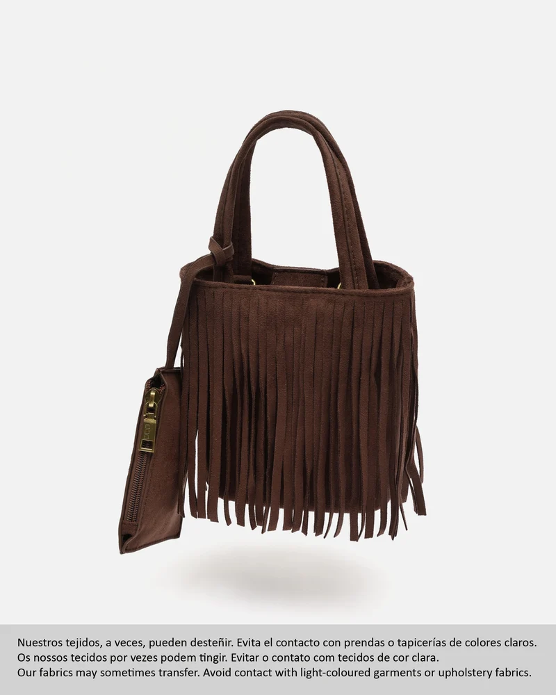 Morodi bolso tote de fiesta pequeño con flecos efecto ante y detalle colgante