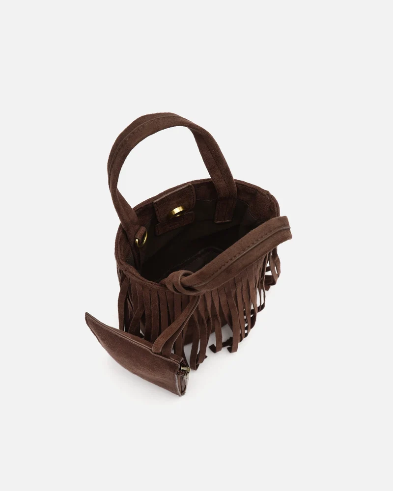 Morodi bolso tote de fiesta pequeño con flecos efecto ante y detalle colgante