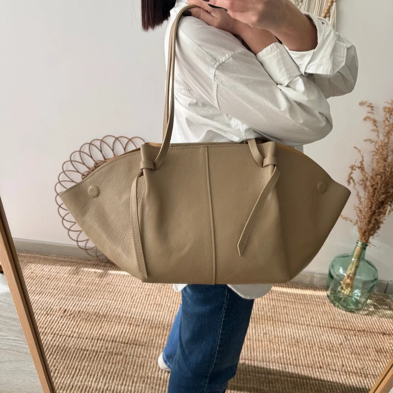 Bolso tote piel taupe tiras